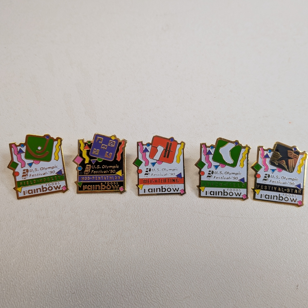 Lot Of 5 U.S. Olympic Festival 1990 Pin Set Rainbow Foods Vintage Olympics Pins